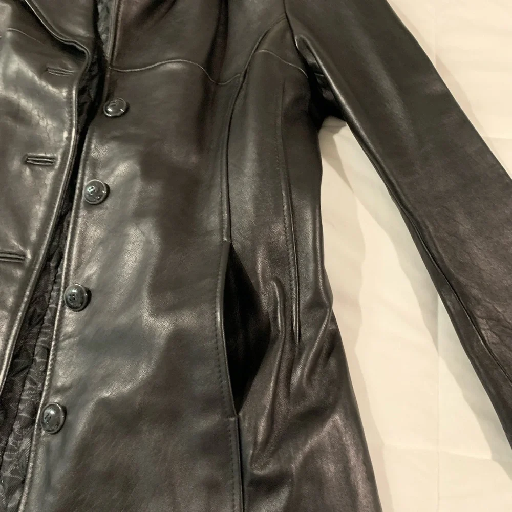🖤 Like NEW! Wilsons Black Genuine Leather Full Knee Length Coat, L,Large - Picture 9 of 9